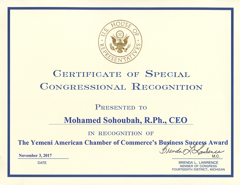Certificate of Special Congressional Recognition