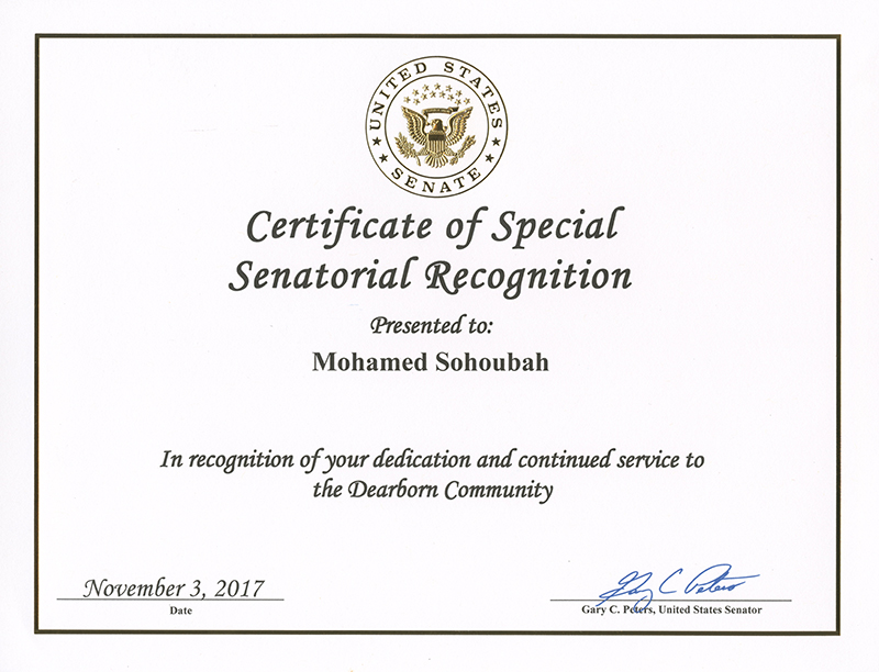 Certificate of Special Senatorial Recognition